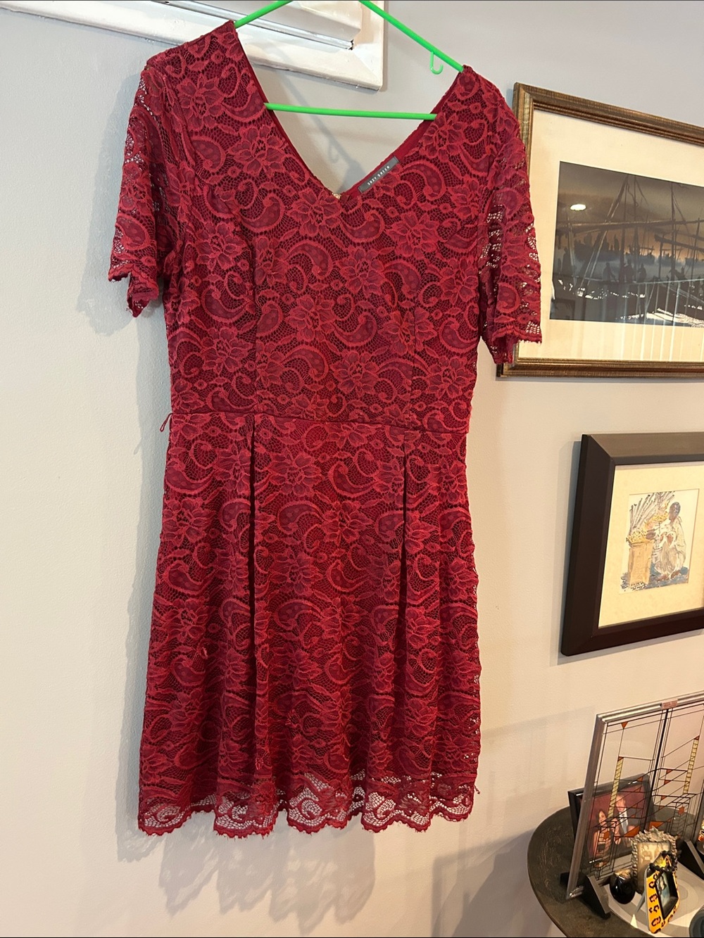 Suzy Shier Red Lace V-Neck Midi Dress